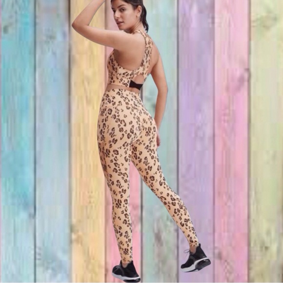 Fabletics Pants - Fabletics On-The-Go PowerHold Tan Leopard High-Waisted Legging & Sports-bra Set